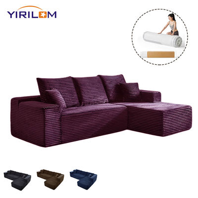 Sofá Modular em L Super Profundo Conversível com Chaise para Sala de Estar, Tecido de Veludo Cotelê Cinza, Sofá Compactado